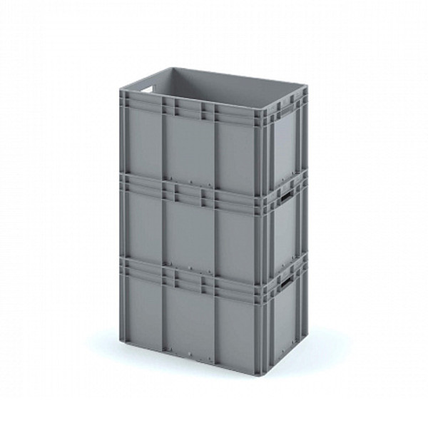 картинка Пластиковый ящик Plast 600x400x320 (ЕС-6432) серый с гладким дном